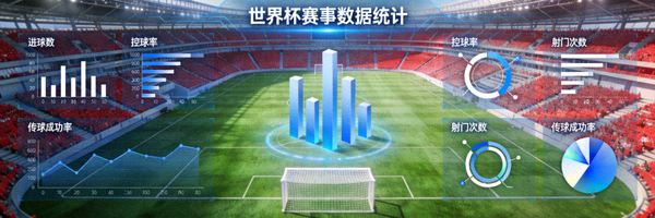 世界杯赛事数据统计 - 球场俯瞰与数据图表叠加